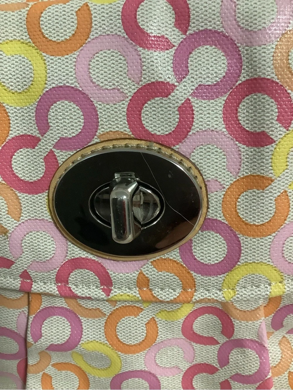 Coach Op Art Large Tote Bag Coated Canvas Leather  Shoulder pink/yellow